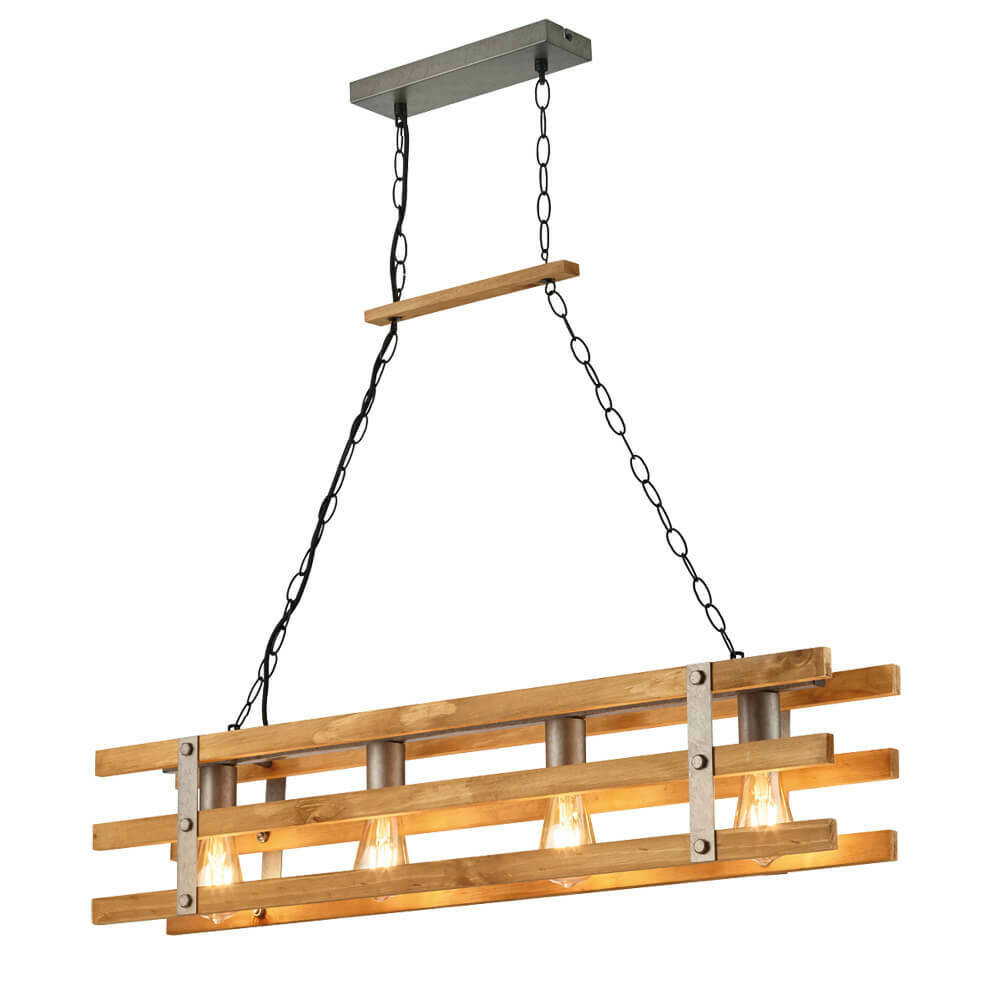 Pendelleuchte Hängeleuchte KHAN Metall nickelfarben Holz natur 4x E27 max. 28W Trio-Leuchten