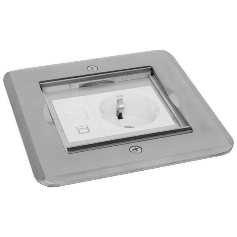Boden-Einbau-Steckdose Edelstahl eckig Flügeldeckel 1 Steckdose 250V und 1 ISDN-Dose RJ45 KLEIN Boden-Einbau-Steckdose Edelstahl eckig Flügeldeckel 1 Steckdose 250V und 1 ISDN-Dose RJ45 KLEIN