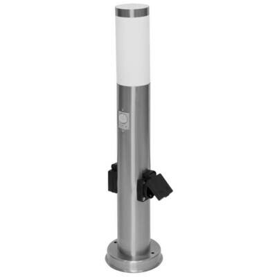 Aussenpollerleuchte mit Bewegungsmelder und 2 Steckdosen Edelstahl IP44 E27 max.60W Aussenpollerleuchte mit Bewegungsmelder und 2 Steckdosen Edelstahl IP44 E27 max.60W