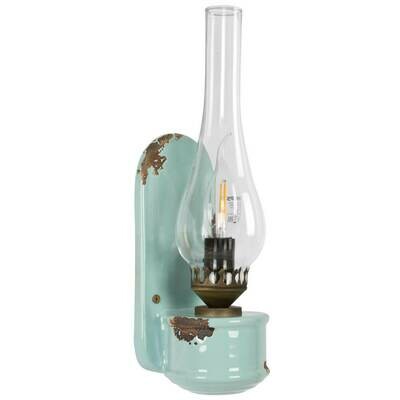 Wandleuchte Wandlampe Öllampen-Design Keramik hellblau Metall rostfarben FERROLUCE Retro
