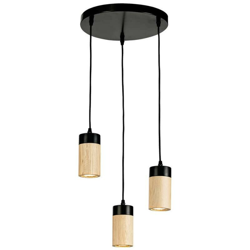 LED Pendelleuchte Rondell ANNICK dreiflammig Holz Eiche Metall schwarz 15W Spot Light LED Pendelleuchte Rondell ANNICK dreiflammig Holz Eiche Metall schwarz 15W Spot Light