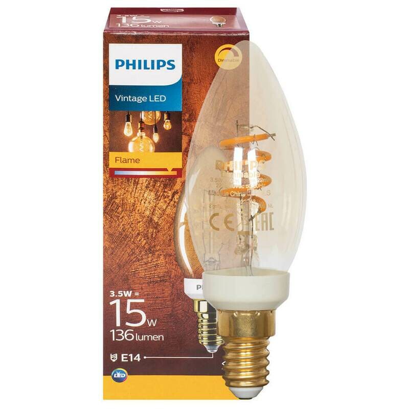 LED Filament Lampe Kerzen Form gold E14 3,5W 136 lm 2000K Philips Vintage LED Filament Lampe Kerzen Form gold E14 3,5W 136 lm 2000K Philips Vintage