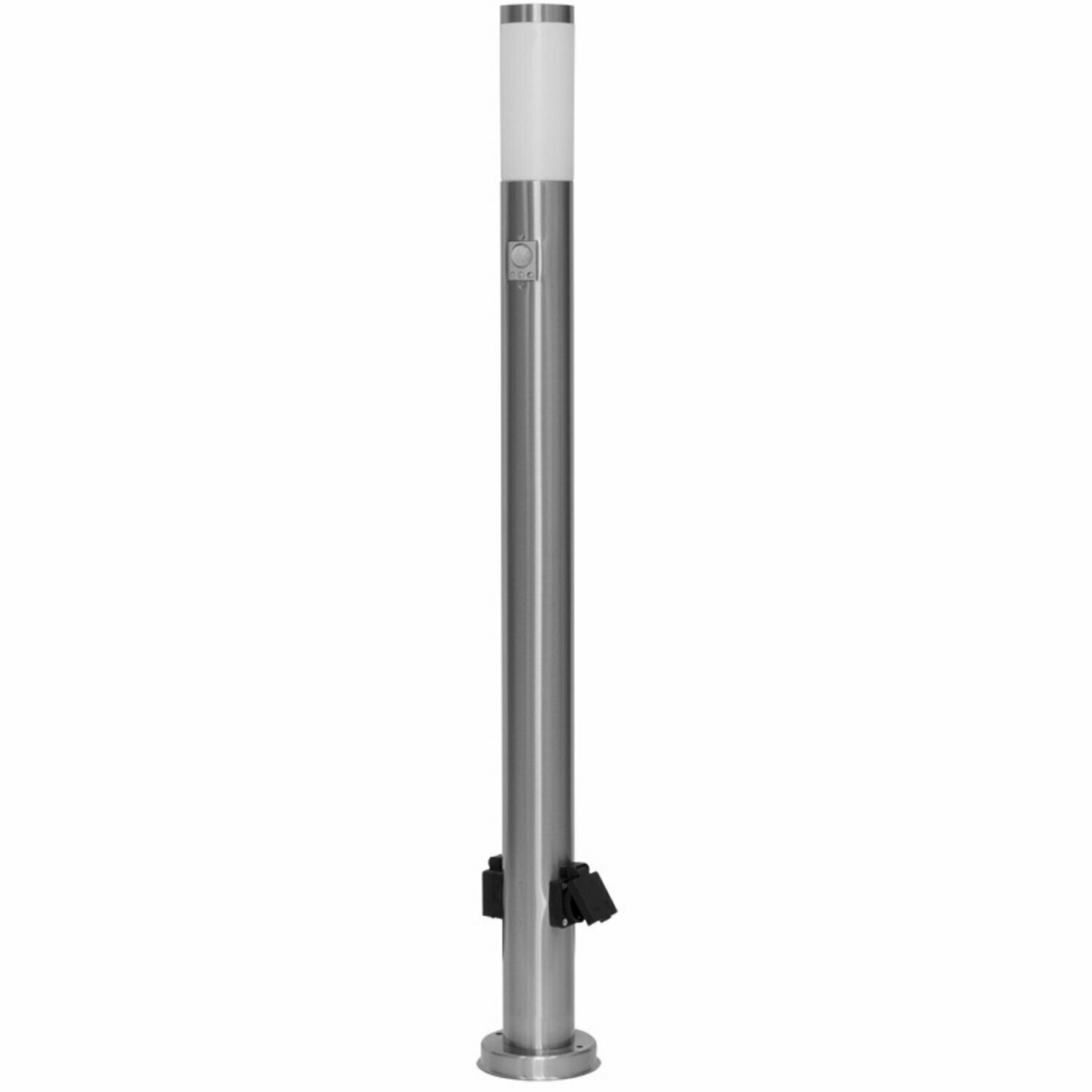 Aussenpollerleuchte mit Bewegungsmelder und 2 Steckdosen Edelstahl Höhe 110 cm IP44 E27 max. 60W