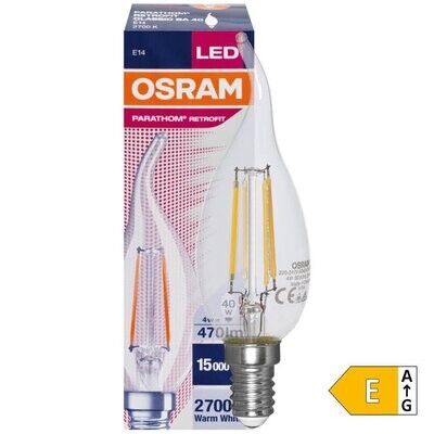 LED Filament Lampe Kerzen Form Windstoss klar E14 4W 470 lm 2700K OSRAM PHARATHOM RETROFIT