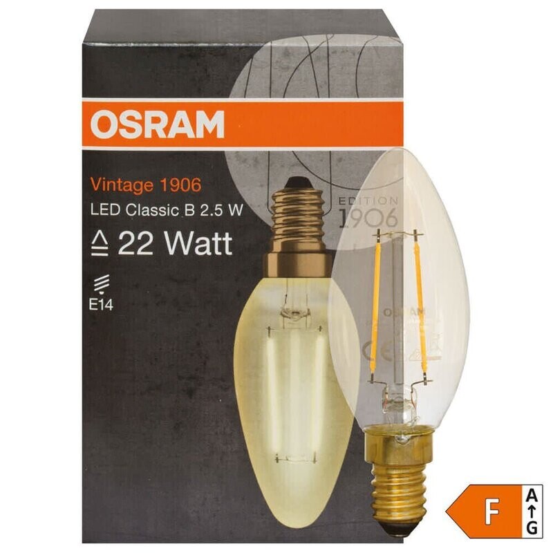 LED Filament Lampe Kerzen Form gold E14 2,5W 220 lm 2500K OSRAM Vintage 1906 LED Filament Lampe Kerzen Form gold E14 2,5W 220 lm 2500K OSRAM Vintage 1906
