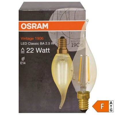 LED Filament Lampe Kerzen Form gold Windstoss E14 2,5W 220 lm 2500K OSRAM Vintage 1906