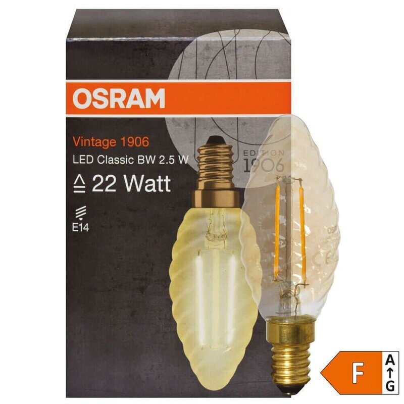 LED Filament Lampe Kerzen Form gold gedreht E14 2,5W 220 lm 2400K OSRAM Vintage 1906 LED Filament Lampe Kerzen Form gold gedreht E14 2,5W 220 lm 2400K OSRAM Vintage 1906