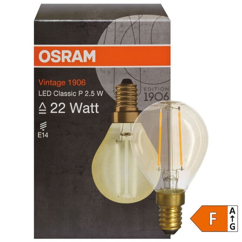 LED Filament Lampe Tropfen Form gold E14 2,5W 220 lm 2400K LEDVANCE OSRAM Vintage 1906 LED Filament Lampe Tropfen Form gold E14 2,5W 220 lm 2400K LEDVANCE OSRAM Vintage 1906