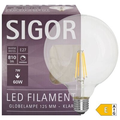 LED Filament Lampe Globe Noppen dimmbar E27 7W klar 810 lm 2700K Ø 125mm SIGOR LED Filament Lampe Globe Noppen dimmbar E27 7W klar 810 lm 2700K Ø 125mm SIGOR
