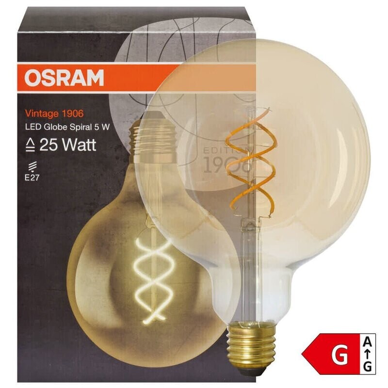 LED Filament Spiralfaden Lampe Globe Form gold E27 5W 250 lm 2000K OSRAM LED Filament Spiralfaden Lampe Globe Form gold E27 5W 250 lm 2000K OSRAM