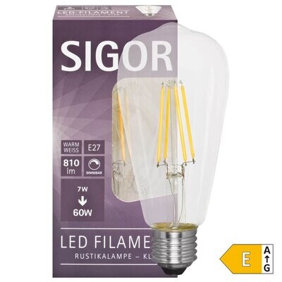 LED Filament Lampe Edison Form klar dimmbar E27 7W 810 lm 2700K SIGOR LED Filament Lampe Edison Form klar dimmbar E27 7W 810 lm 2700K SIGOR