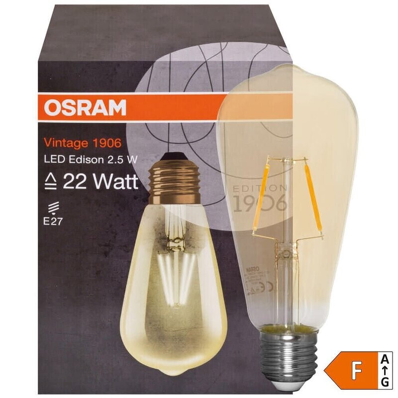 LED Filament Lampe Edison Form gold E27 2,5W 220 lm 2500K OSRAM Vintage 1906 LED Filament Lampe Edison Form gold E27 2,5W 220 lm 2500K OSRAM Vintage 1906