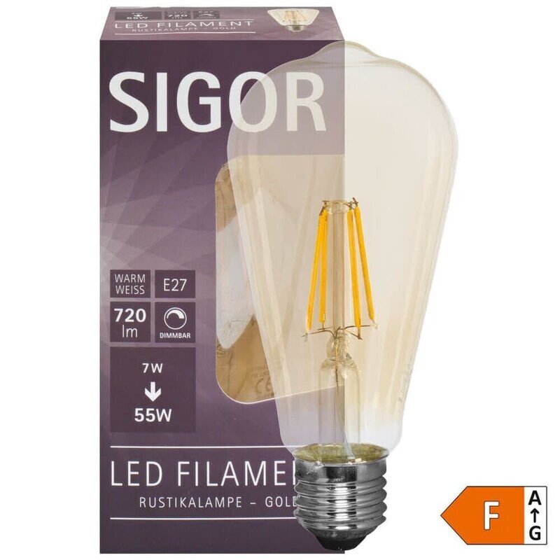 LED Filament Lampe Edison Form goldfarben dimmbar E27 7W 720 lm 2400K SIGOR LED Filament Lampe Edison Form goldfarben dimmbar E27 7W 720 lm 2400K SIGOR