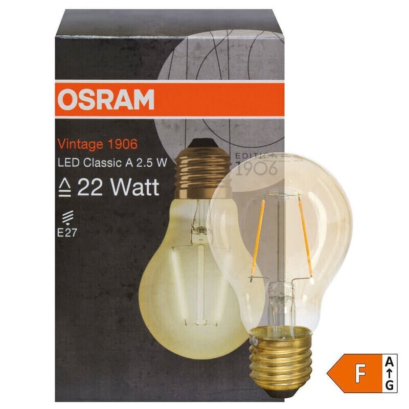 LED Filament Lampe AGL Form gold E27 2,5W 225 lm 2500K OSRAM Vintage 1906 LED Filament Lampe AGL Form gold E27 2,5W 225 lm 2500K OSRAM Vintage 1906