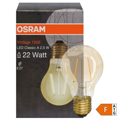 LED Filament Lampe AGL Form gold E27 2,5W 225 lm 2500K OSRAM Vintage 1906 LED Filament Lampe AGL Form gold E27 2,5W 225 lm 2500K OSRAM Vintage 1906