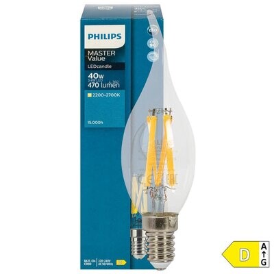 LED Filament Lampe Kerzen Form klar Windstoss dimmbar E14 3,4W 470 lm 2700K PHILIPS Classic