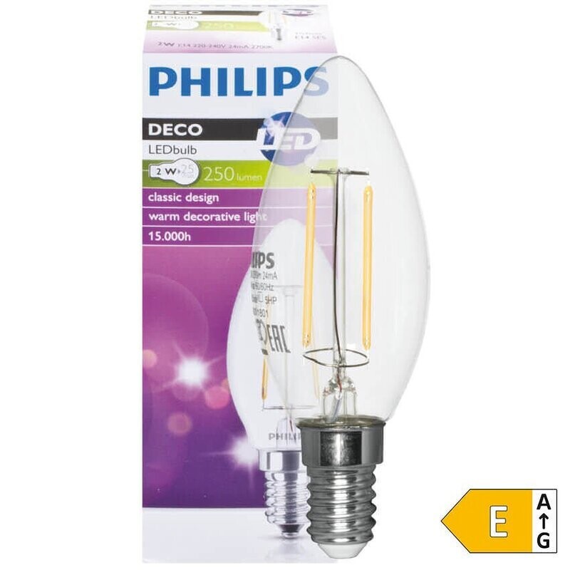 LED Filament Lampe Kerzen Form klar E14 2W 250 lm 2700K PHILIPS LED Filament Lampe Kerzen Form klar E14 2W 250 lm 2700K PHILIPS