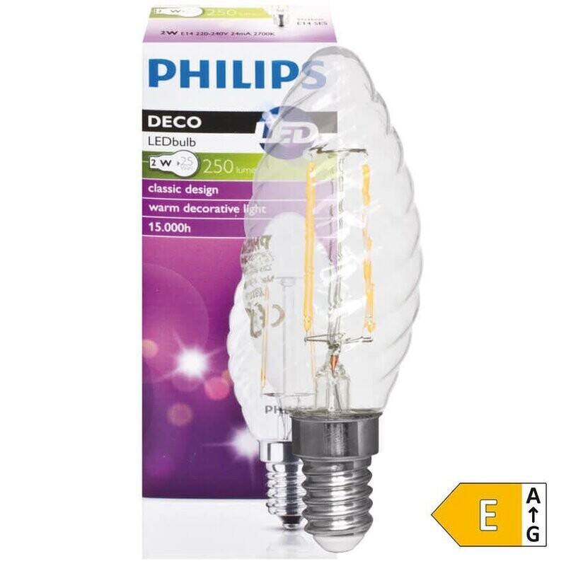 LED Filament Lampe Kerzen Form gedreht klar E14 2W 250 lm 2700K PHILIPS LED Filament Lampe Kerzen Form gedreht klar E14 2W 250 lm 2700K PHILIPS
