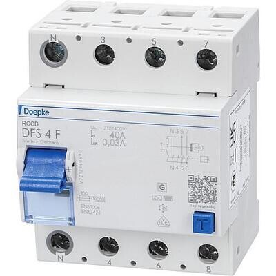 FI-Schalter DFS 4 40/4/0,03 F Mischfrequenzsensitiver Fehlerstrom-Schutzschalter TYP F 4-polig Doepke