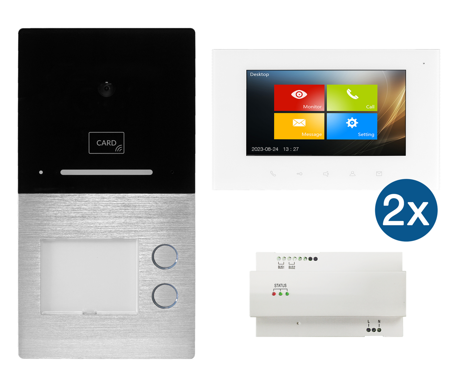 Video Türsprechanlage 7" 2 Familien 2-Draht-BUS-Technik RFID Bluetooth Villa HHG