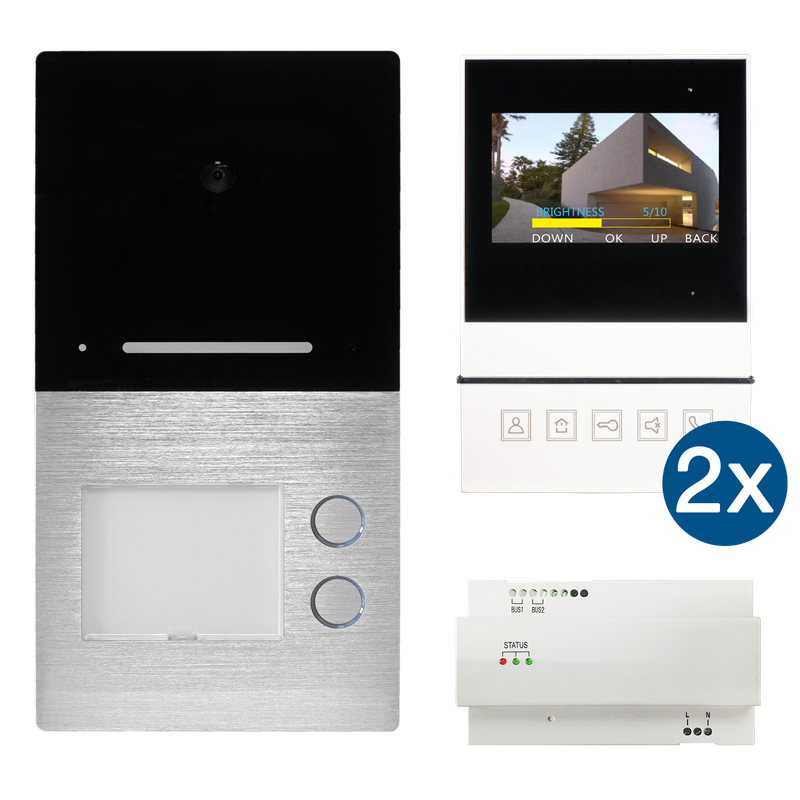 Video Türsprechanlage 4,3" 2 Familien WE 2-Draht-BUS-Technik Villa-Basic HHG