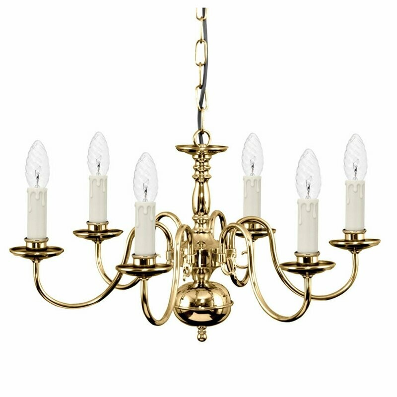 Flämische Leuchte Kronleuchter Hängeleuchte 6x E14 max.60W Messing poliert Antik