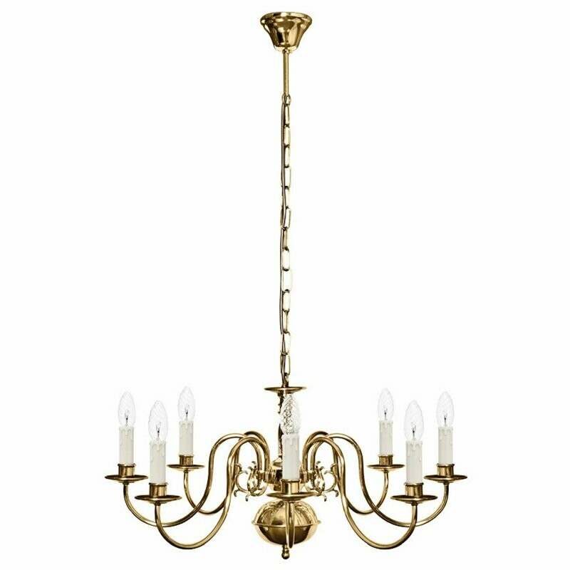 Flämische Leuchte Kronleuchter Hängeleuchte 8x E14 max.60W Messing poliert Antik