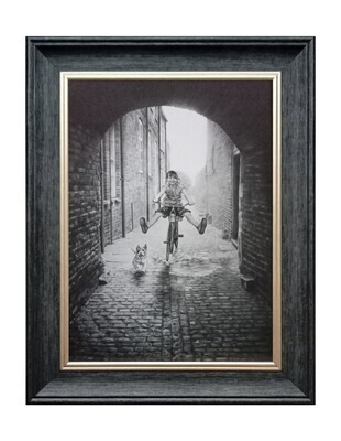Pushbike Pooch and Puddles Canvas Print Framed