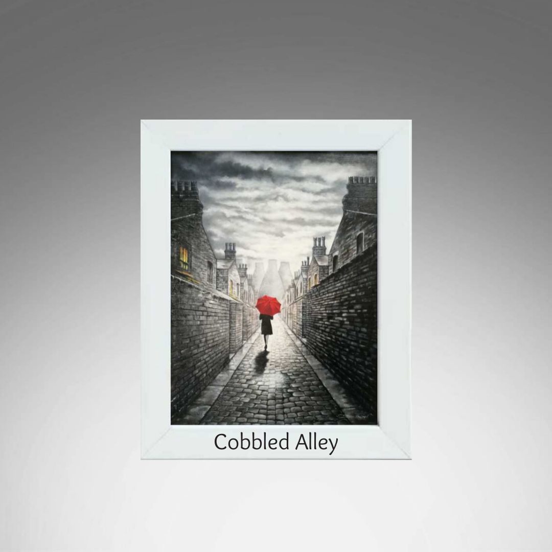 Cobbled Alley White Frame.