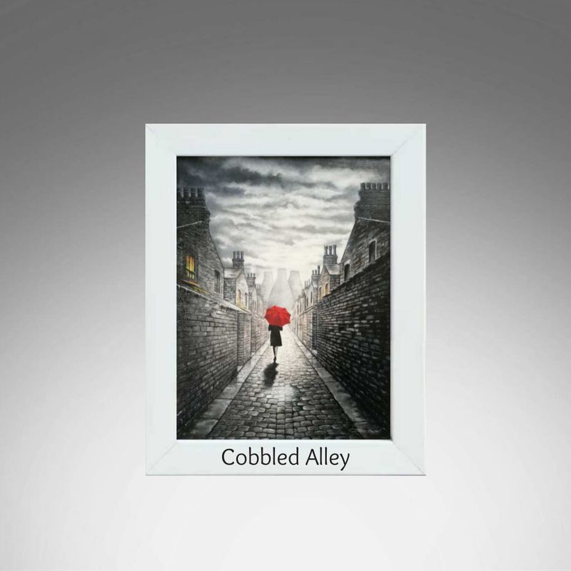 Cobbled Alley White Frame.