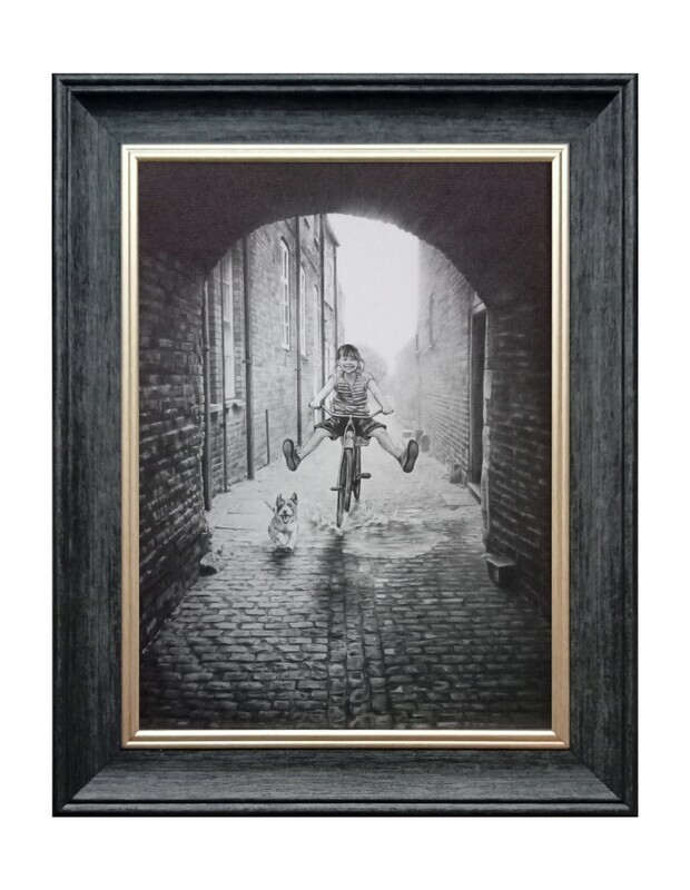 Pushbike Pooch and Puddles Canvas Print Framed Small