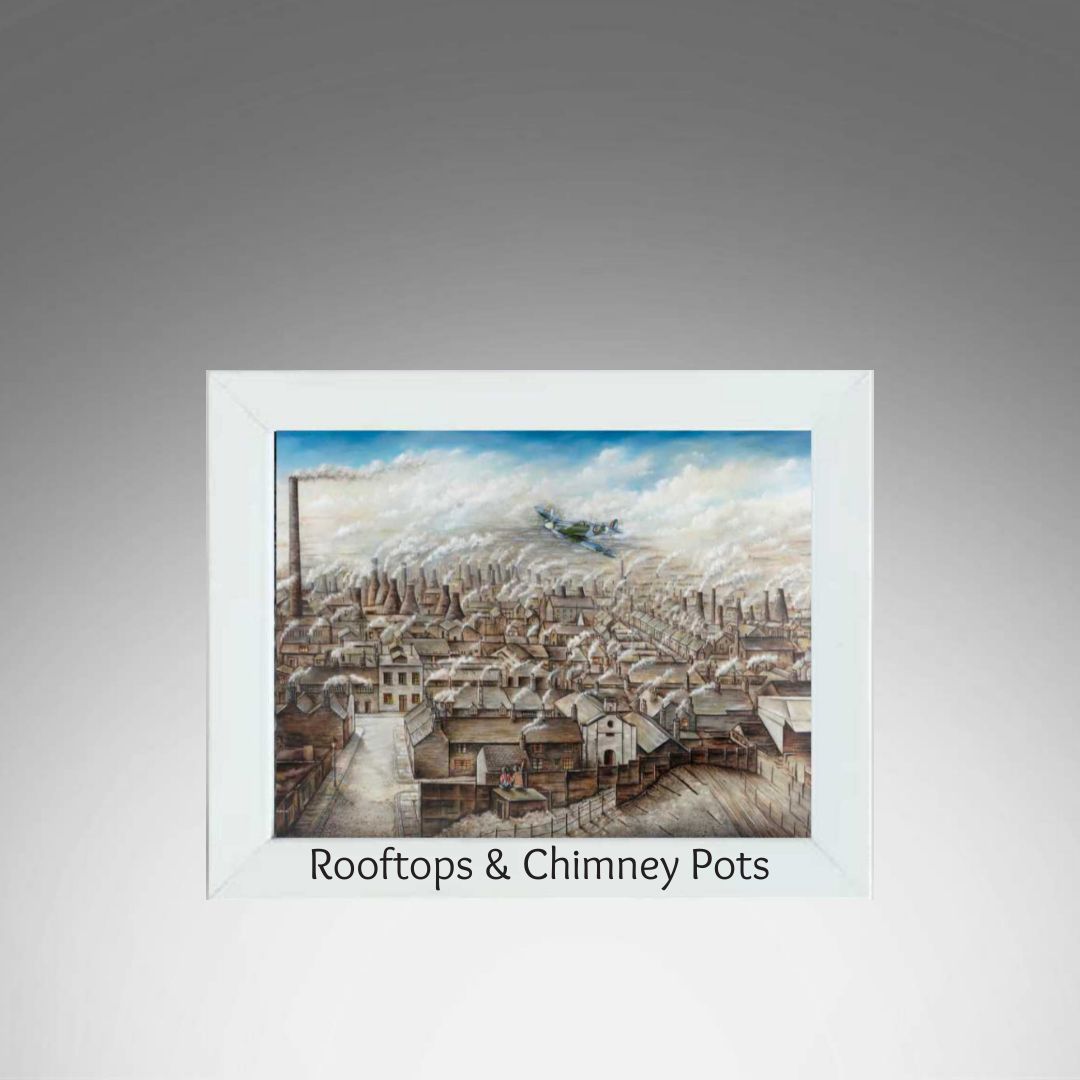 Rooftops &amp; Chimney Pots White Frame.