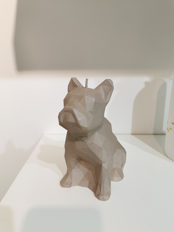 Bougie Bouledogue col beige irisé