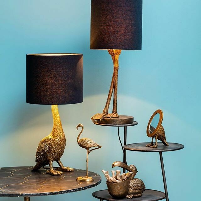 Lampe dorée &quot;OIE&quot; avec abat jour
