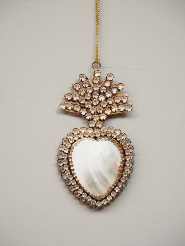 EX VOTO Coeur Sacré Boite nacre et strass
