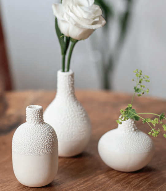 Set de 3 Petits vases Perlés col Ecru