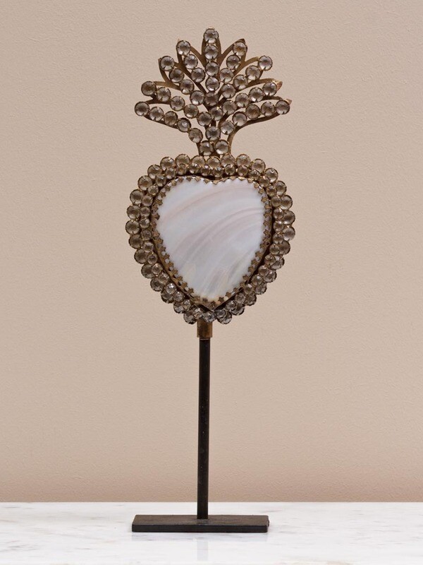 Ex Voto Coeur Boite Sacre Nacre et Strass sur pied