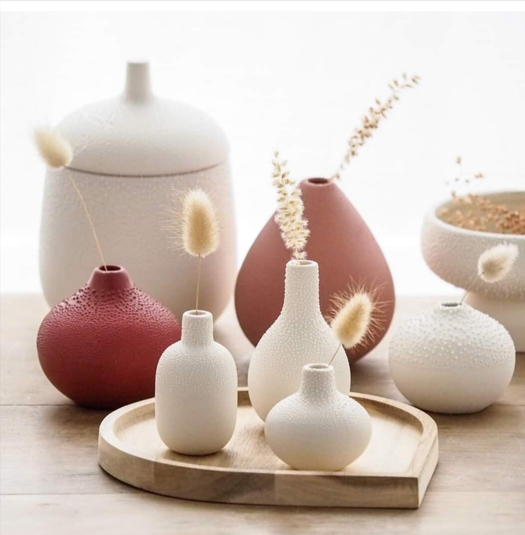 Set de 3 Petits vases Perlés col Ecru Set de 3 Petits vases Perlés col Ecru