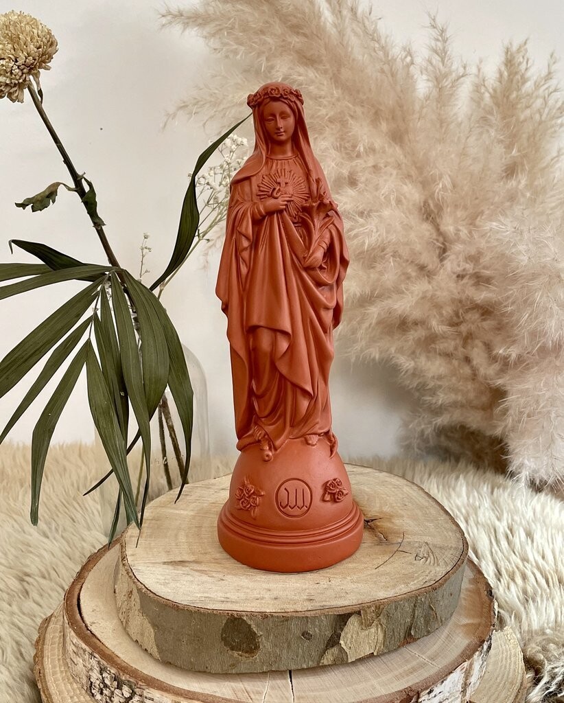 Statue Marie Aux Fleurs col Terracotta J ai Vu La Vierge