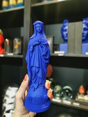 Statuette Marie aux Fleurs col Bleu Electrique  J AI VU LA VIERGE