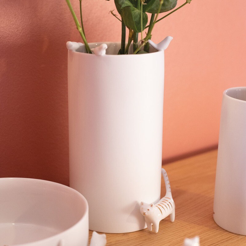 Vase en Porcelaine Chat  CAT AND BIRDS
