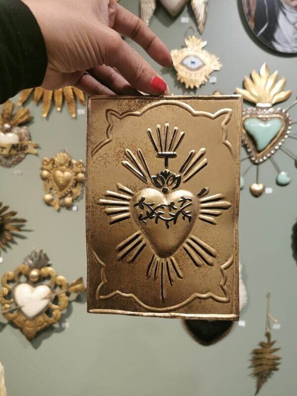 Plaque Ex Voto Coeur Sacré Or et Noir