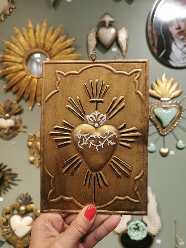 Plaque Ex Voto Coeur Sacré Blanc Or et Noir