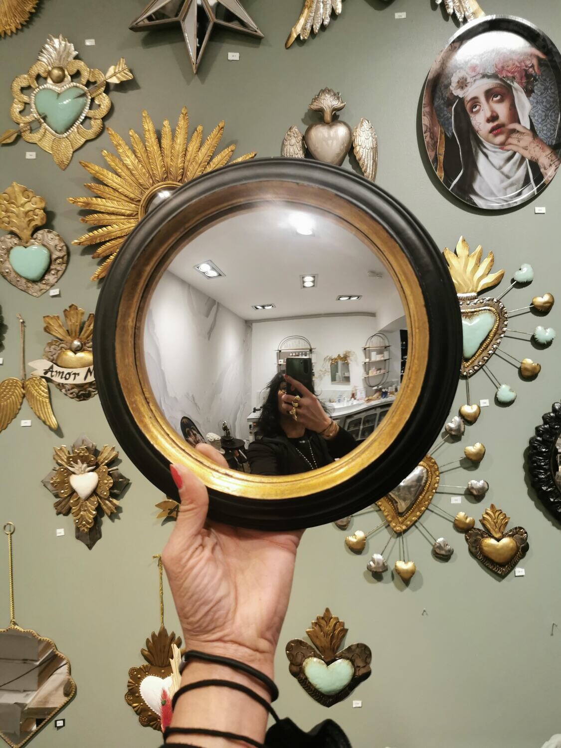 Miroir Convexe Effet feuille d Or 27 cm