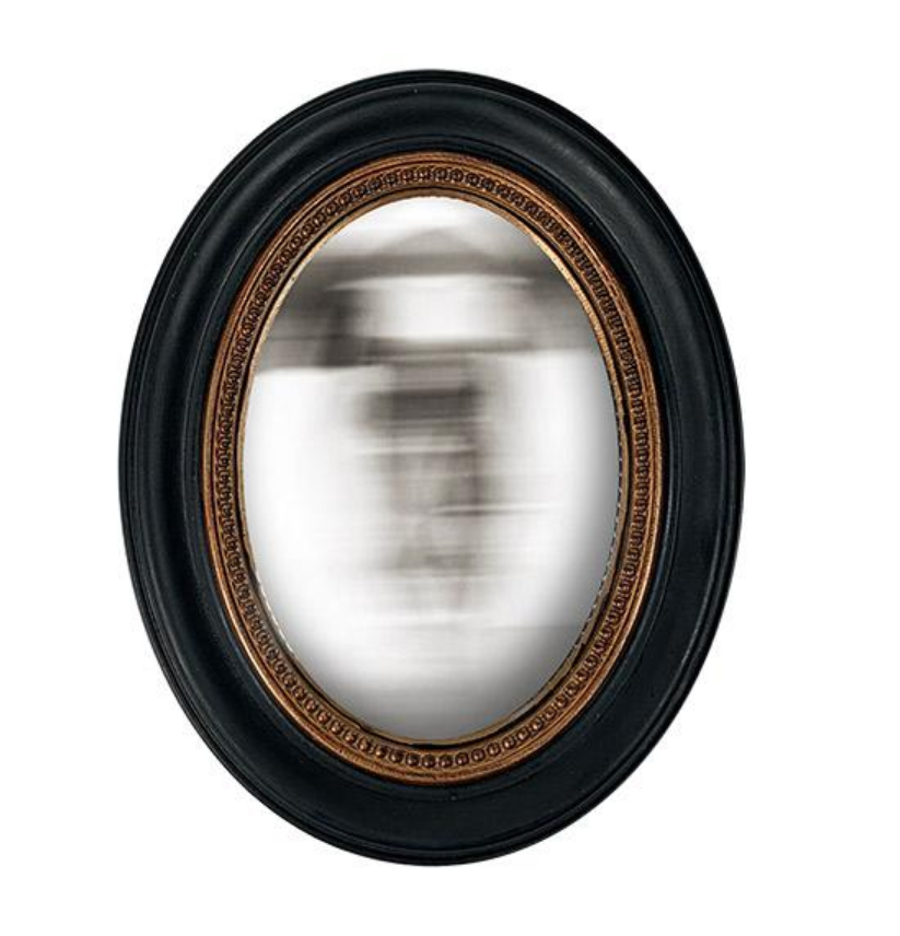 Miroir Convexe Ovale Perlé Noir et Or 24cm