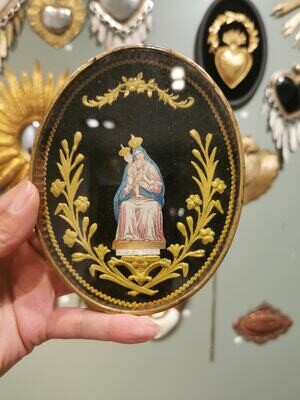 Grand Medaillon Reliquaire Vierge à l'Enfant epoque Napoleon III 19emeS