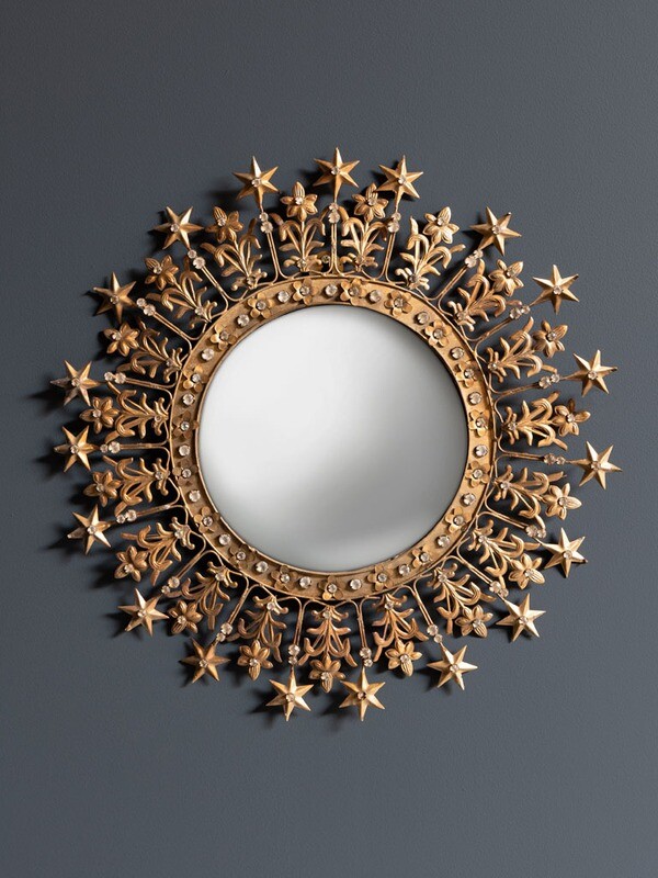 Grand Miroir de Sorciere Convexe Soleil Metal Forgé