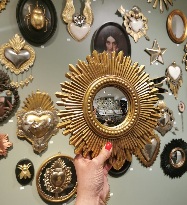 Miroir de Sorciere Convexe Rayon Or Perlé or