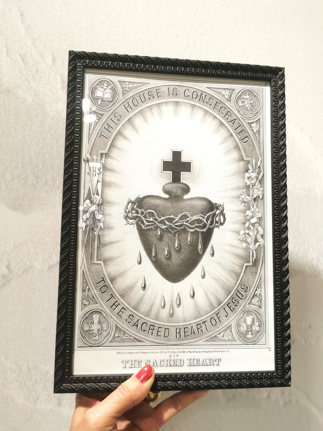 Cadre Ex Voto Coeur Sacre THIS HOUSE IS CONSECRATED Col Noir