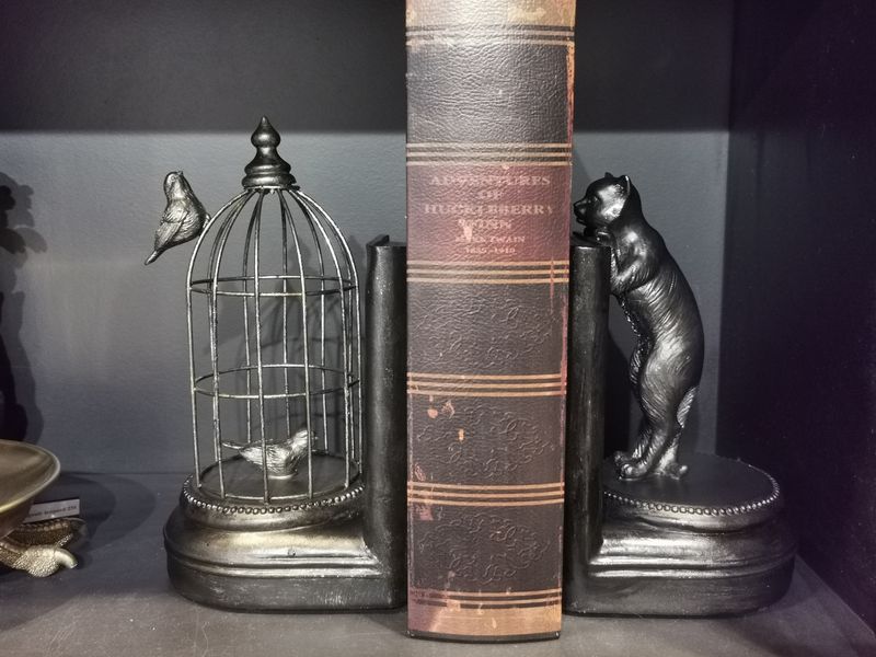Serre Livres Cat and Birds Noir Argenté/Doré